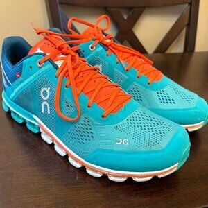 On Cloud Flow Running Shoes Womens 10.5 CloudFlow Atlantis Flame Blue Orange